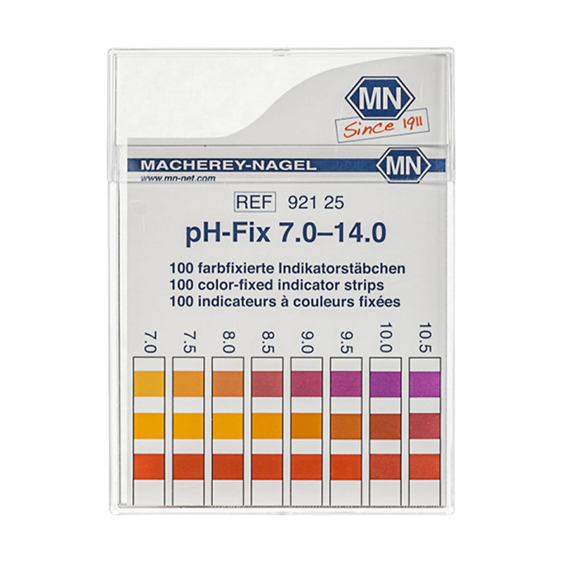 pH-Fix7.0-14.0（pH-Fix测试条可防止反应快颜色渗漏现象，避免污染样品溶液，pH-Fix7.0–14.0也可以搭配反射仪来测pH值。）