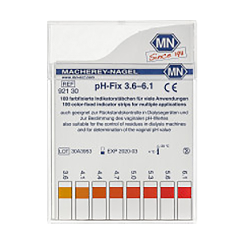 pH-Fix3.6-6.1（pH-Fix测试条可防止反应快颜色渗漏现象，避免污染样品溶液，pH-Fix3.6–6.1也可以搭配反射仪来测pH值。）